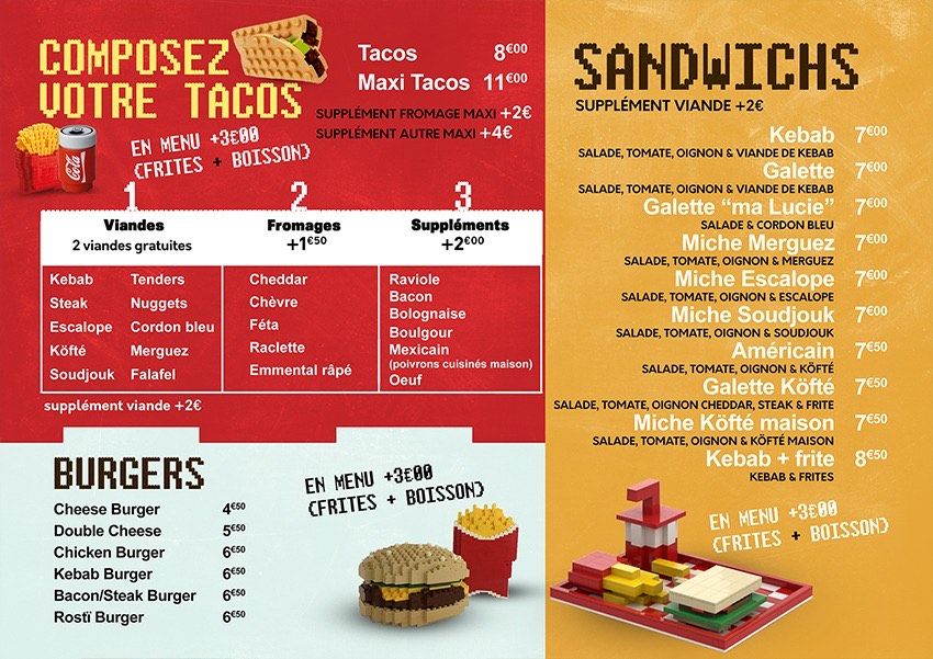 carte des tacos et sandwichs